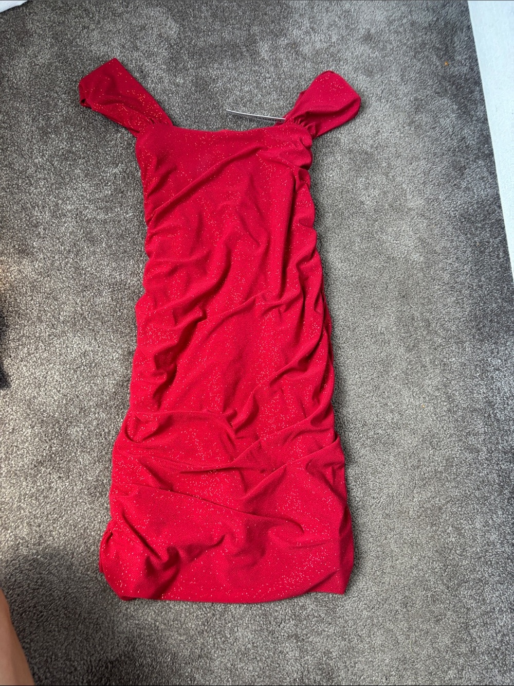 Girls Red Sparkle Ruched Party Dress with Tie Straps